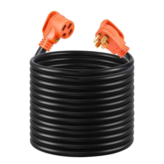 100 FT RV Extension Cord, 50 Amp, 125V 7500W Heavy Duty STW 6/3   8/1 Gauge Wire, NEMA 14-50P Male NEMA 14-50R Female Plug, with LED Indicator, Handle, 15A Adapter, for RV Trailer, ETL Listed