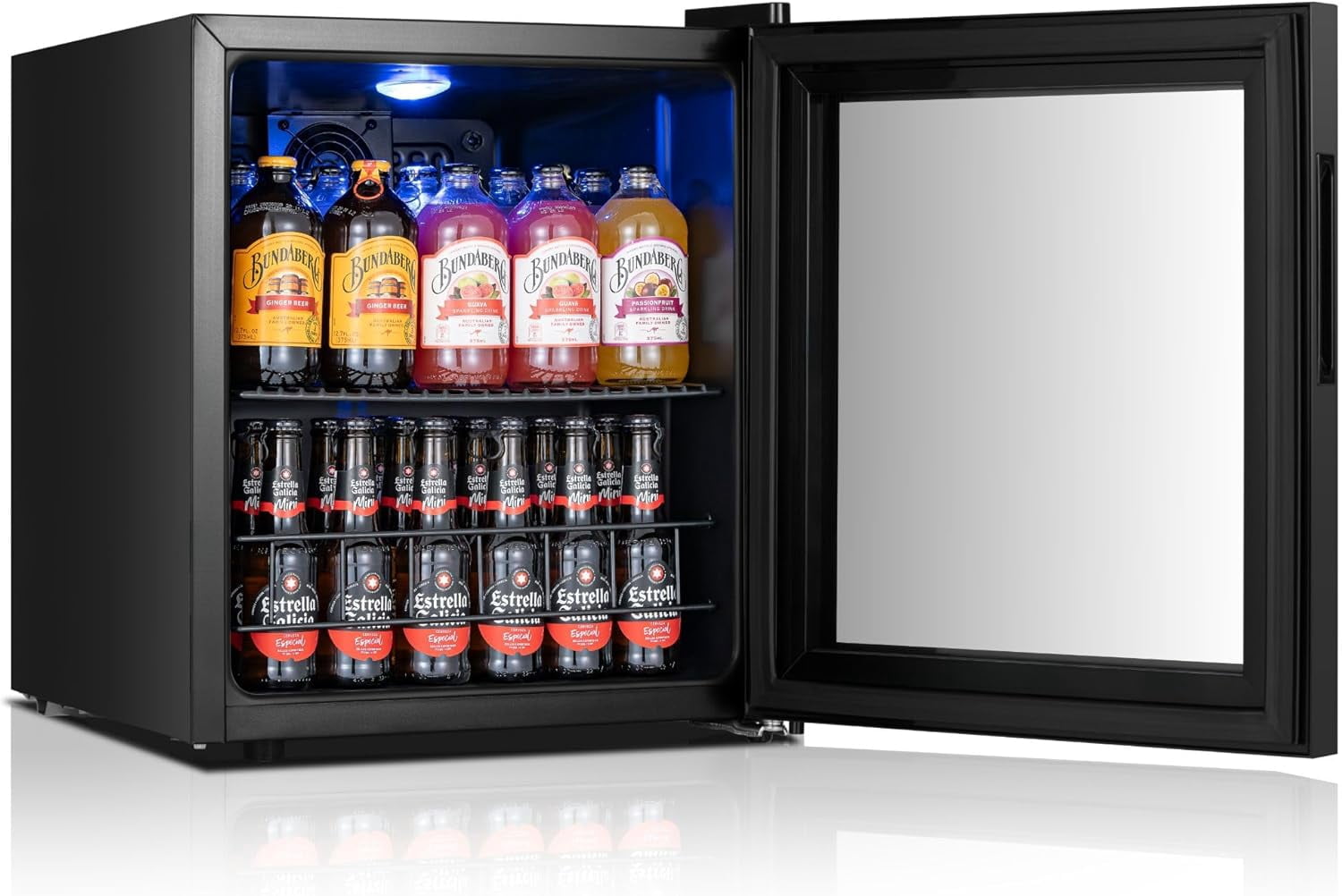 Yeego 65 Can Beverage Cooler Refrigerator, 1.63 cu.ft. Mini Fridge with Double Glass Door and Compressor for Home/Office/Bar,Black