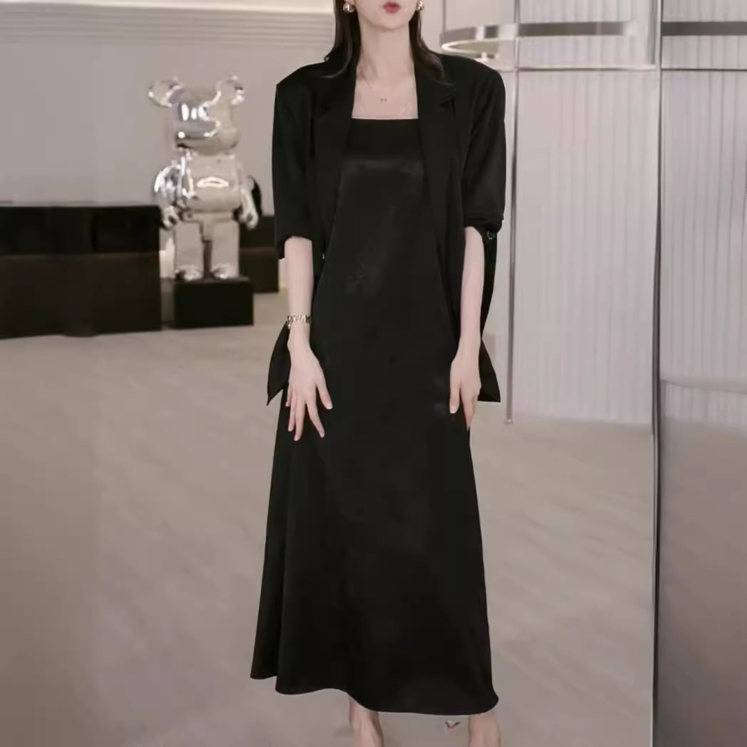 Xz135-thin suit satin back slit professional commuter loose