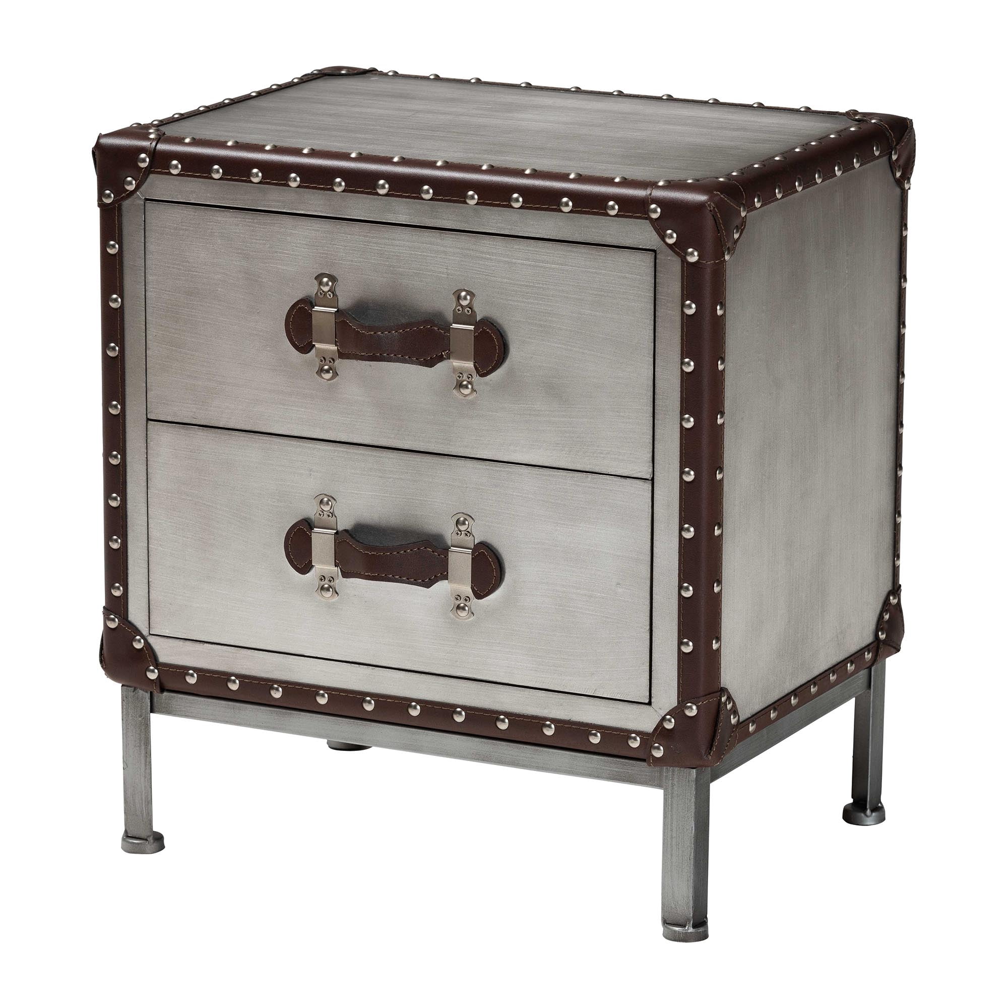 Baxton Studio Jacey Vintage End Table, 2-Drawer, Silver