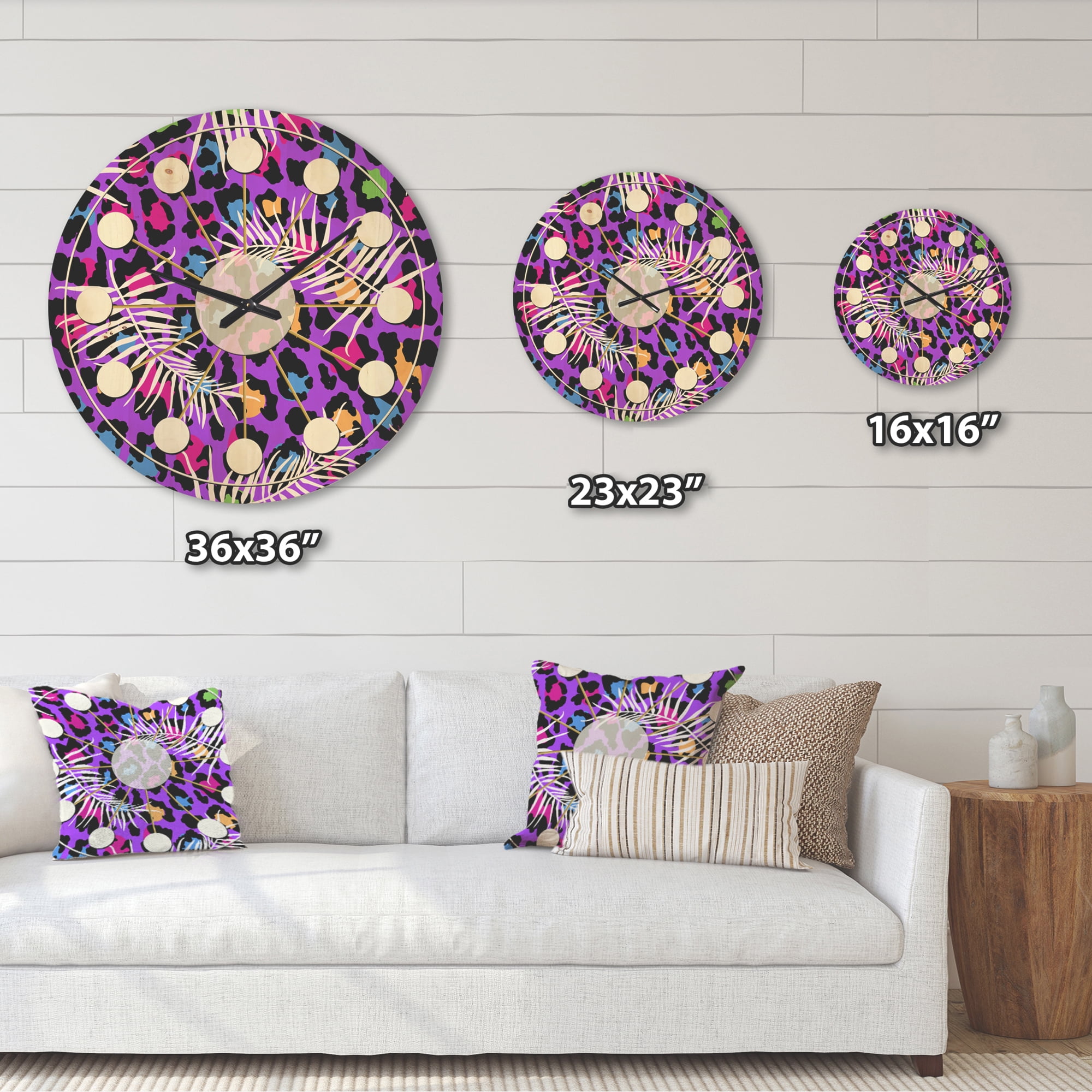 Designart 'Leopard Fur Safari Pattern V' Mid-Century Modern Wood Wall Clock