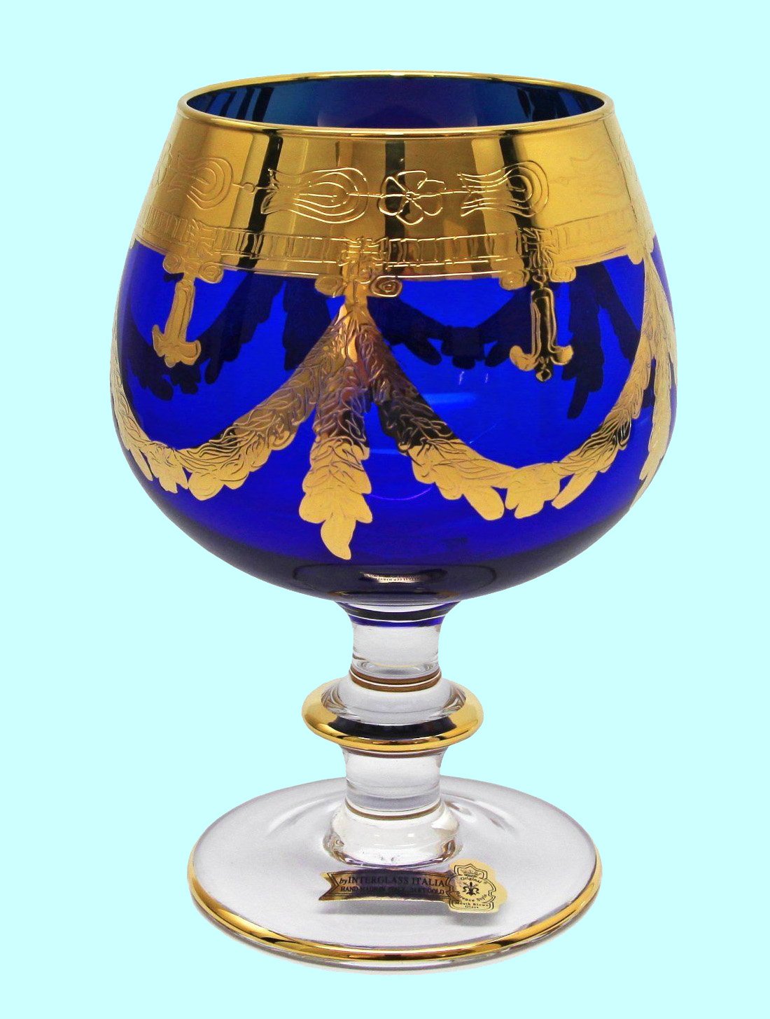 Interglass Italian Crystal Wine Glasses, Vintage Design 24kt Gold 