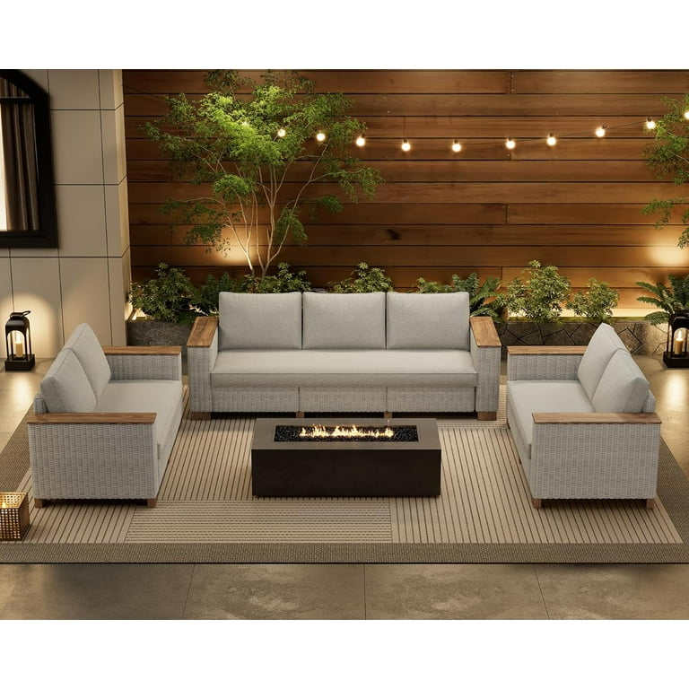 Jocisland Patio Furniture Set, 7 Piece Modular Rattan Outdoor