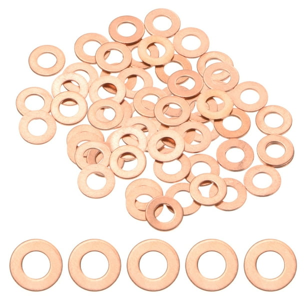 Uxcell Paquete de 100 Arandelas de Cobre, Arandelas de Sellado de Cobre Métricas M6x12x1mm para Tornillos y Tuercas para Automóviles