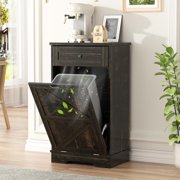 Tilt Out Trash Cabinet, Dog Proof 10 Gallon Trash Can Cabinet with Negative ion, Farmhouse Trash Can Cabinet for Kitchen, Bathroom, Living Room, Dark Rustic Oak