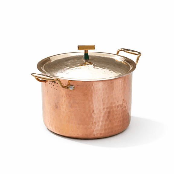 P•TAL Copper Cooking Pot 5 QT with Brass Lid | 100% Pure Copper, Golden Hammered Finish | 5 QT