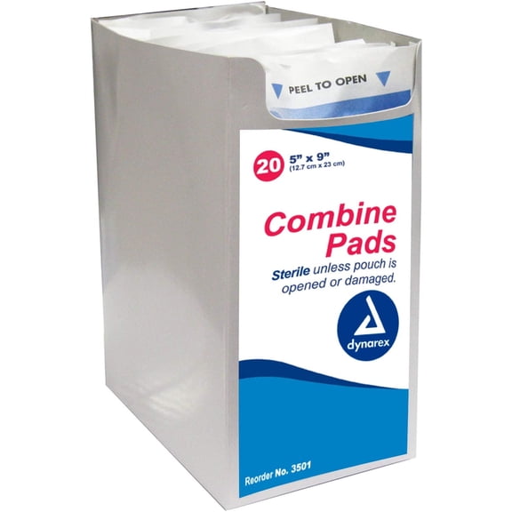 Dynarex Lightweight First Aid Gauze Pads Box Set 5" x 9", 20 Count, 20 Pack