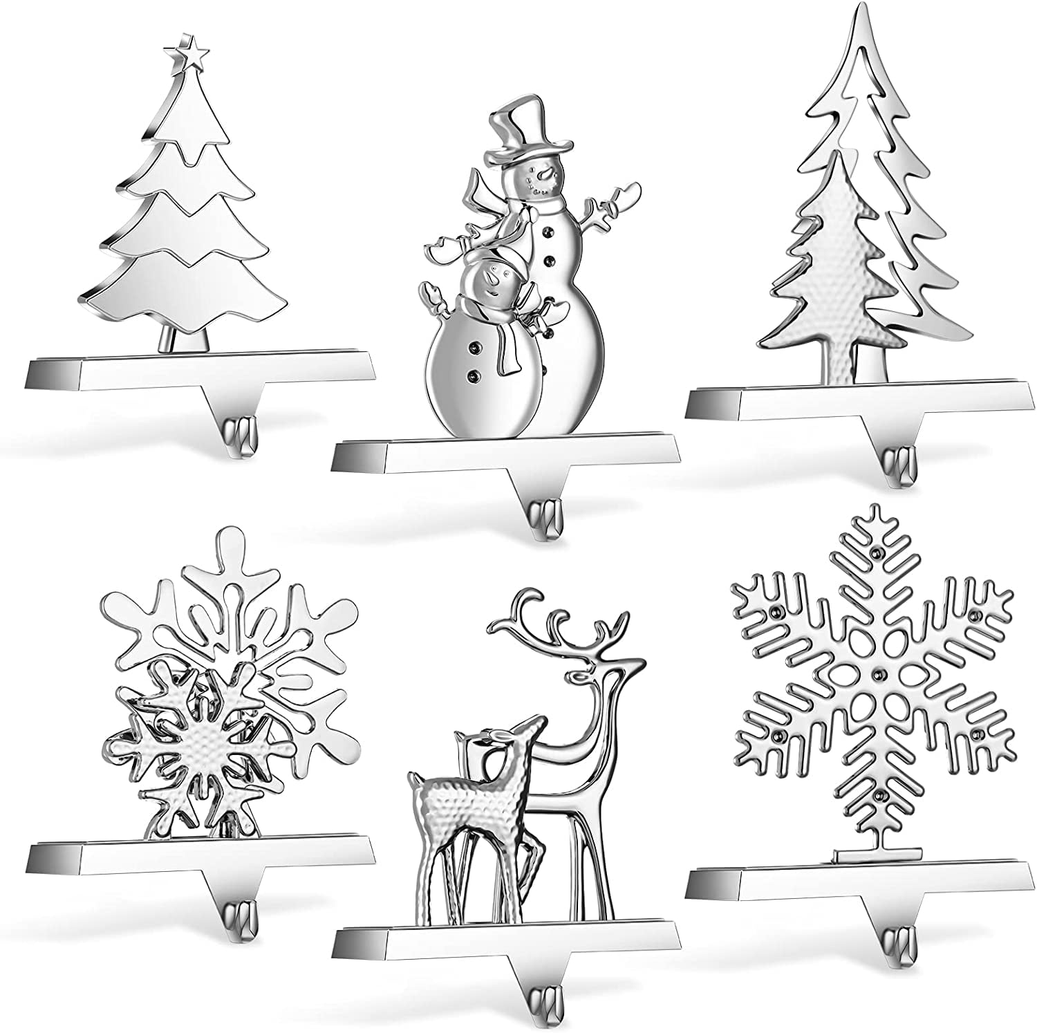 Set of 6 Christmas Stocking Holders for Mantle Aluminum Alloy Holiday Decorations Reindeer