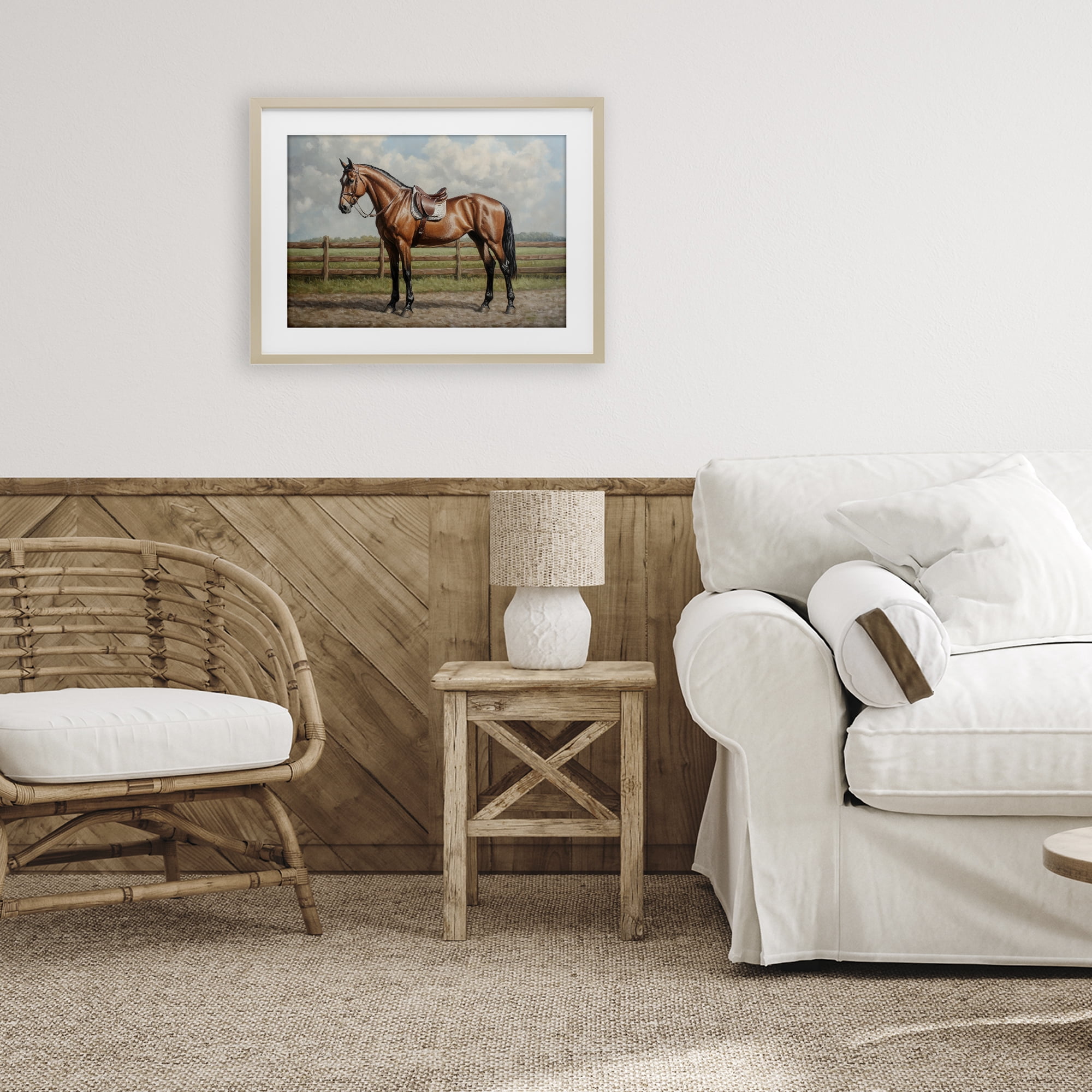 Stupell Industries Sunshine Pony on Farm Path Birch Framed Print Under Glass, design by Petal Prints Design