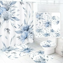 Dznils Blue Floral Shower Curtain Sets with Rugs, 16pc Watercolor Bathroom Curtains Set, 72" x 72"