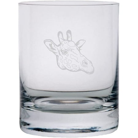 

Giraffe Face Zoo Animal Themed Etched 10.25oz Crystal Rocks Whisky Glass