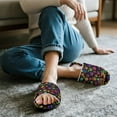 thumbnail image 3 of COEQINE Colorful Paw Print Slippers for Women Indoor Comfortable Fluffy Slides Cozy Open Toe House Shoes Cute Bedroom Shoes Foldable Spa Slippers for Women Men Guest, 38-39, 3 of 7