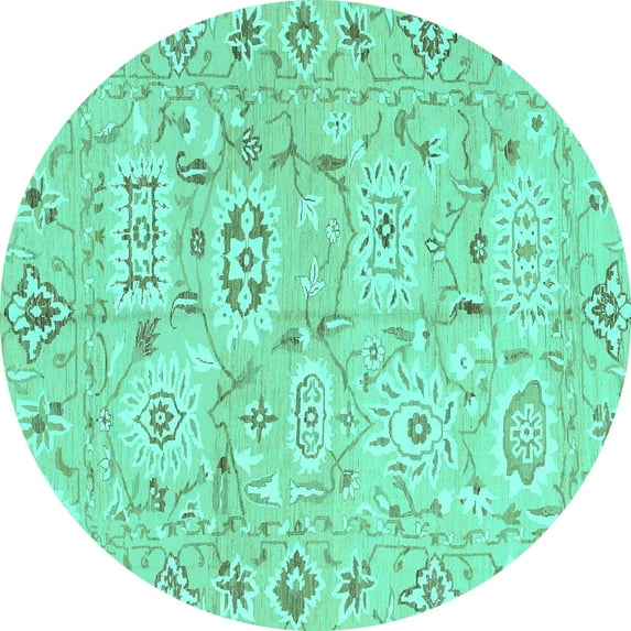 Ahgly Company Indoor Round Abstract Turquoise Blue Modern Area Rugs, 3' Round