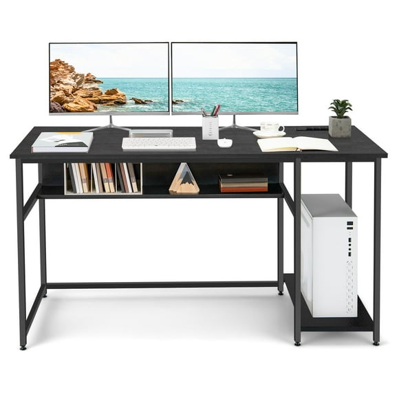 Giantex Computer Desk, PC Gaming Table w/Power Outlet & USB Ports for Home Office, Black