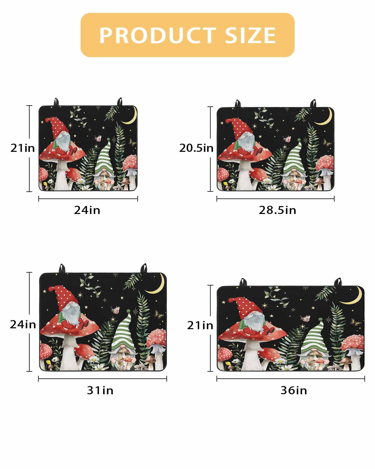Large Induction Cooktop Protector Mat Mushroom Stove Top Covers for Electric Stove, Botanical Watercolor Gnomes Butterfly Leaf Plant Decorative Stove Burner Cover Mats, Glass Top Stove Cover
