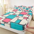 thumbnail image 5 of Manfei Abstract Checkered Bed Sheets, Modern Plaid Fuul Size Sheets, Pink Cyan, Reversible 4-Piece1 Flat Sheet + 1 Fitted Sheet + 2 Pillowcases, 5 of 6