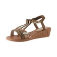 thumbnail image 3 of Domuza Women Casual Bohemian Beach Sandals Orthopedic Wedge Sandals Ankle Strap Flip Flops Open Toe Jeweled Flat Sandals Brown 9（EU-42）, 3 of 6