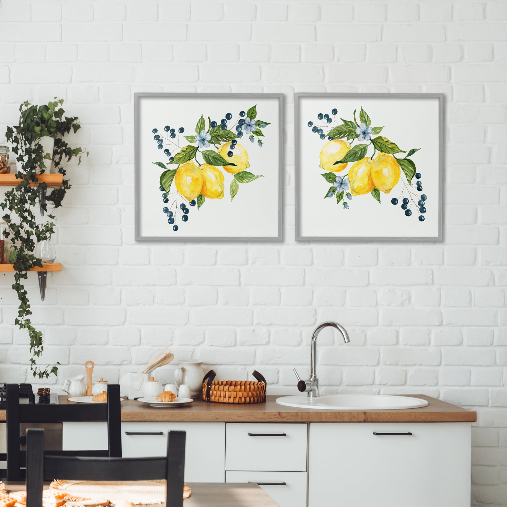 Stupell Industries Citrus & Berries Cluster 2 Piece Gray Framed Giclee Art Set, design by Livi Finn