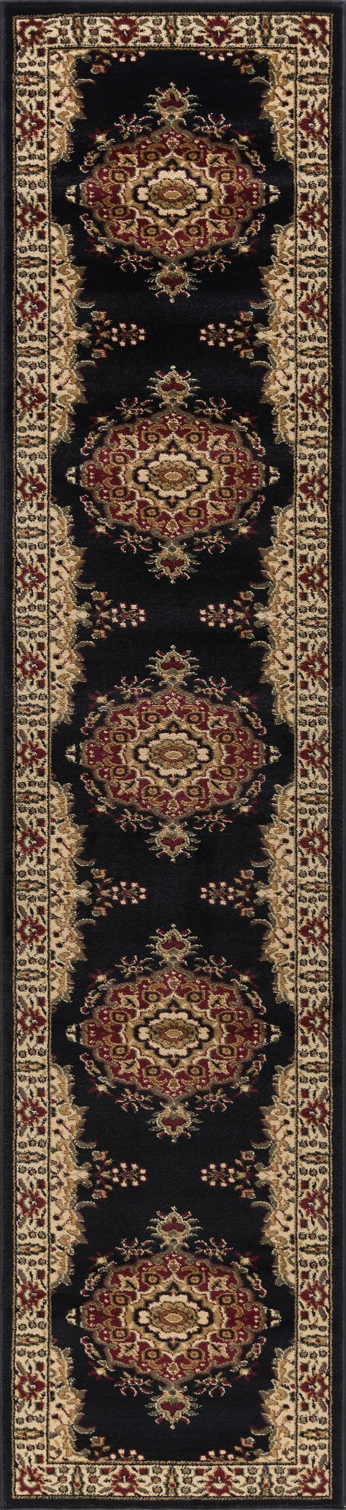 Sensation Transitional 2' x 10' Black and Beige Polypropylene Indoor Area Rug