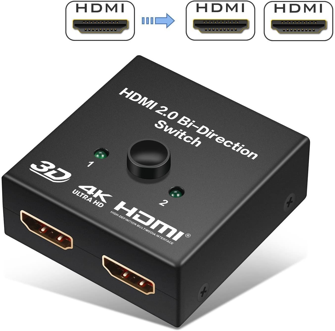 ZACCAS Aluminum 4K HDMI Switcher Bidirectional 2 in 1 Out or 1 in 2 Out Supports HD 4K 3D for HD TV/Blu-Ray Player/Xbox/PS3/PS4/Roku/Fire Stick HDMI Switch 4K HDMI Splitter