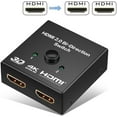 thumbnail image 1 of HDMI Switch 4K HDMI Splitter - Aluminum Bi-Directional HDMI Switcher 2 Input 1 Output, HDMI Switch Splitter 2 x 1/1 x 2. No External Power Required, Support 4K 3D HD 1080P for Xbox PS4 Roku HDTV, 1 of 8