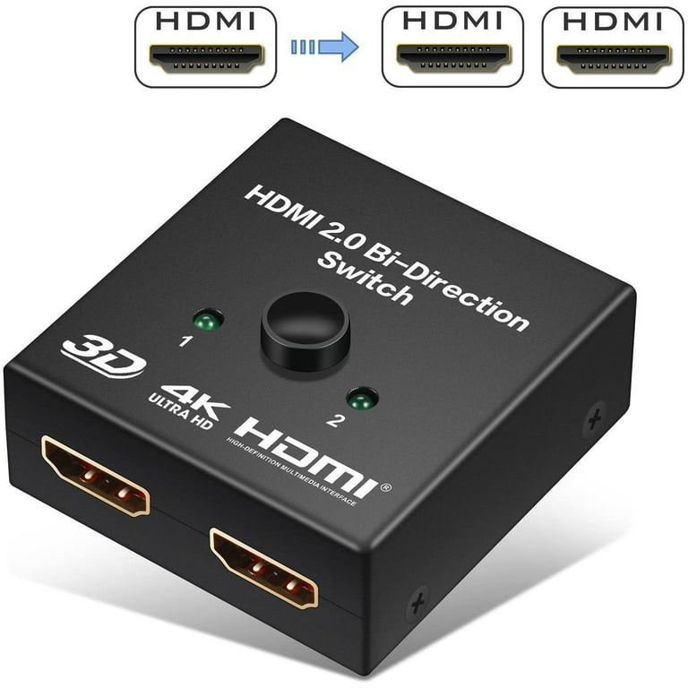 HDMI Switch 4K HDMI Splitter - Aluminum Bi-Directional HDMI Switcher 2  Input 1 Output, HDMI Switch Splitter 2 x 1/1 x 2. No External Power  Required, Support 4K 3D HD 1080P for