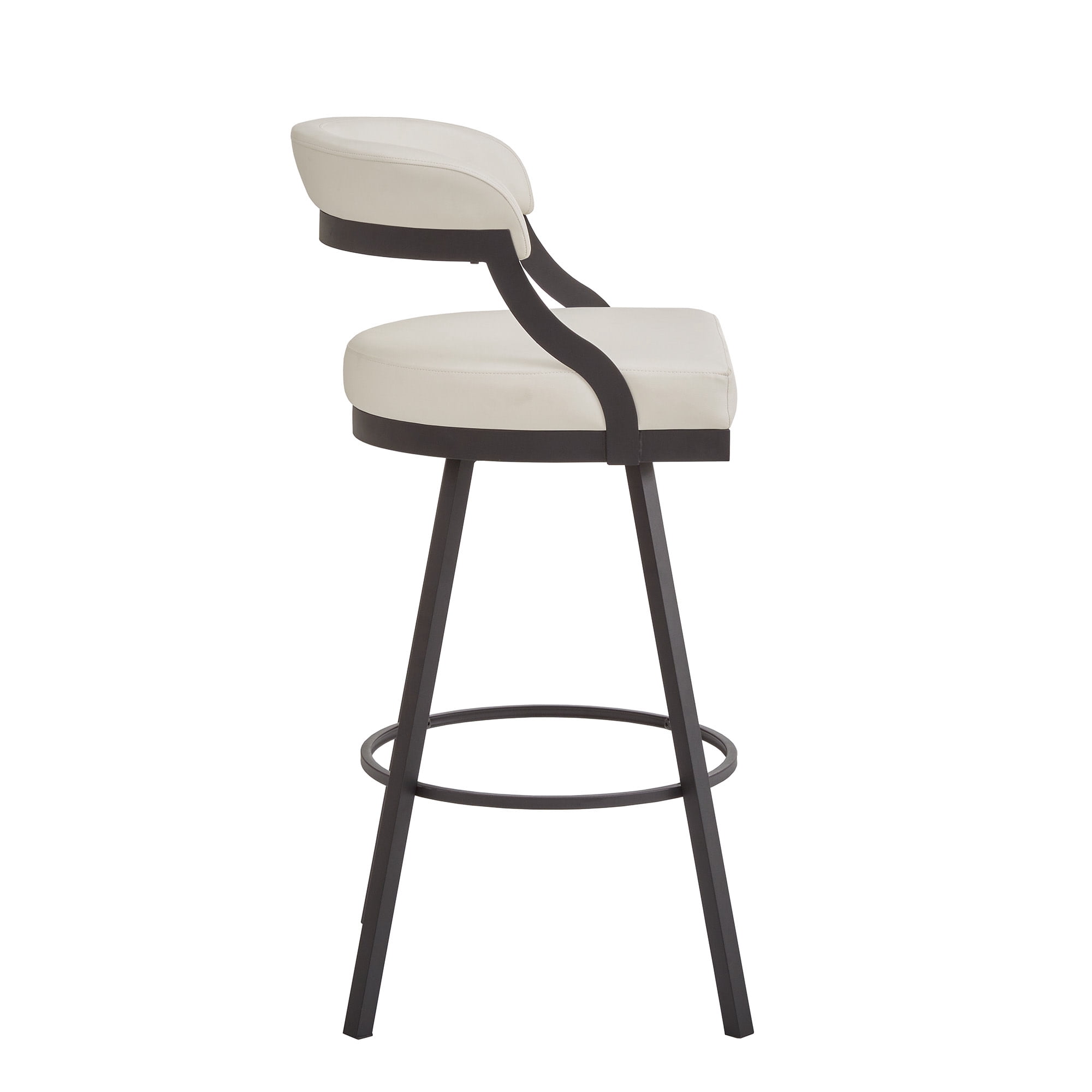 Weston Home Jala Black Finish Metal Vegan Leather Swivel Bar Height Chair, Set of 2, White