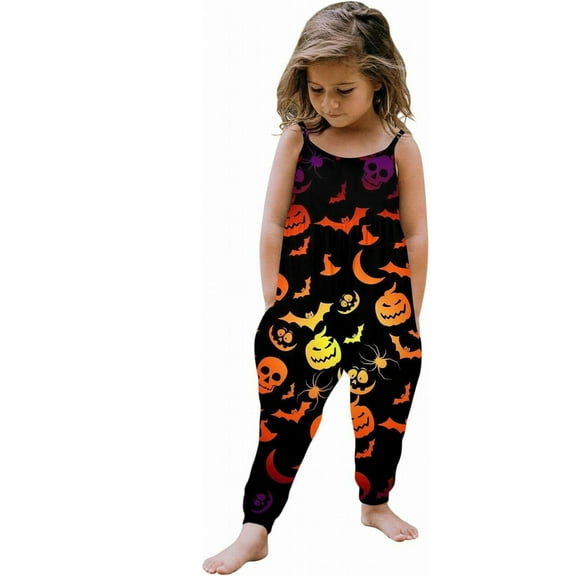 Coerni Baby Toddler Girl Cute Strap Jumpsuit One-piece Romper with Pockets 1-10 Years Kids Fall Halloween Matching Clothes