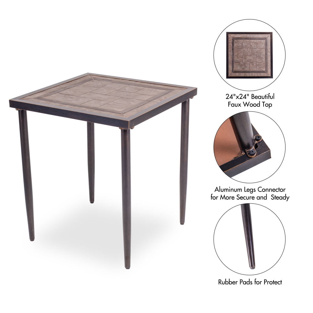 Kepooman 24" Indoor Metal Square Coffee Table for Living Room, Brown