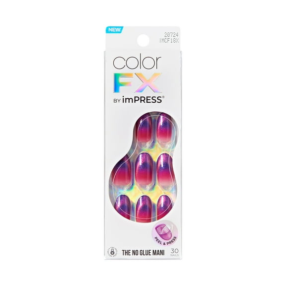 KISS imPRESS Color FX  Press on Nails, Glitzy, Purple, Medium Oval, 30 Count