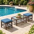 thumbnail image 1 of AECOJOY 3-Piece Rattan Patio Conversation Set with 2 Ottomans, and a Central Table, Dark Blue, 1 of 5