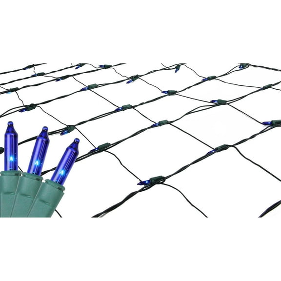 4' x 6' Blue Mini Net Style Christmas Lights - Green Wire