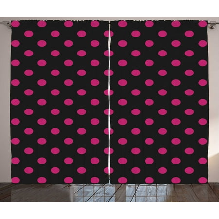 Hot Pink Curtains 2 Panels Set Old Fashioned Polka Dots