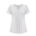 thumbnail image 7 of WCMZJ Women's V Neck Shirts Dressy Casual Ruffle Sleeve Blouses Loose Fit Pleated Front Summer Tunic Tops White 2XL, 7 of 7