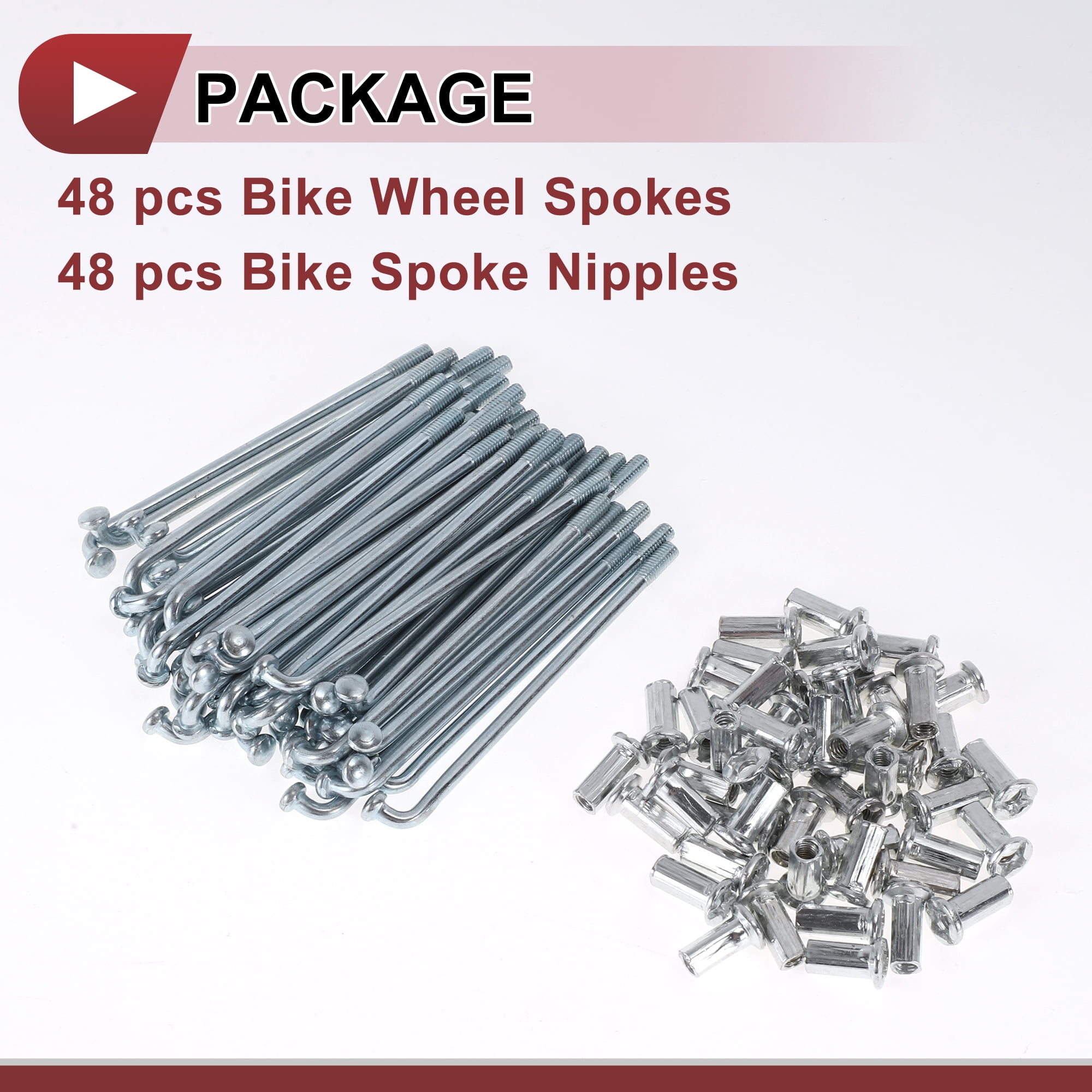 Unique Bargains 48Pcs 10G J Bend Bike Wheel Spokes Carbon Steel Galvanized Silver 2.95"