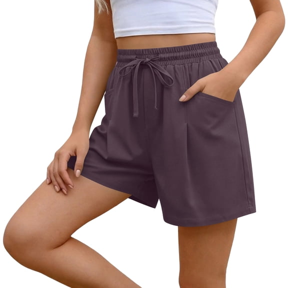 BUIGTTKLOP Shorts for Women Elastic Waist Summer Shorts Wide Leg Beach Casual Drawstring Pull on Shorts with Pockets
