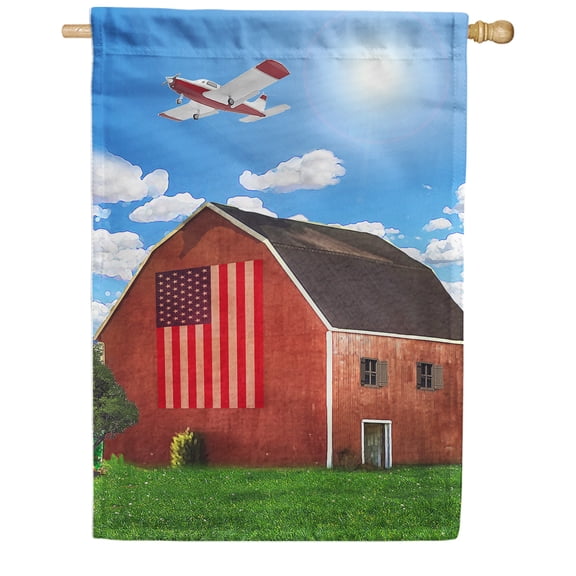 America Forever Patriotic Red Barn Summer House Flag 28 x 40 inches Farm Life Country Airplane Sun Double Sided Seasonal American Yard Outdoor Decorative Rustic House Flag