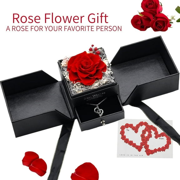 Festive Find Store Preserved Real Red Rose With Necklace Valentine Gift for Women, Mom, Wife