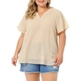 thumbnail image 1 of Agnes Orinda Women's Plus Size Tops Swiss Dots Short Sleeve Notched Neck Spring Summer Blouses 2X Beige, 1 of 6