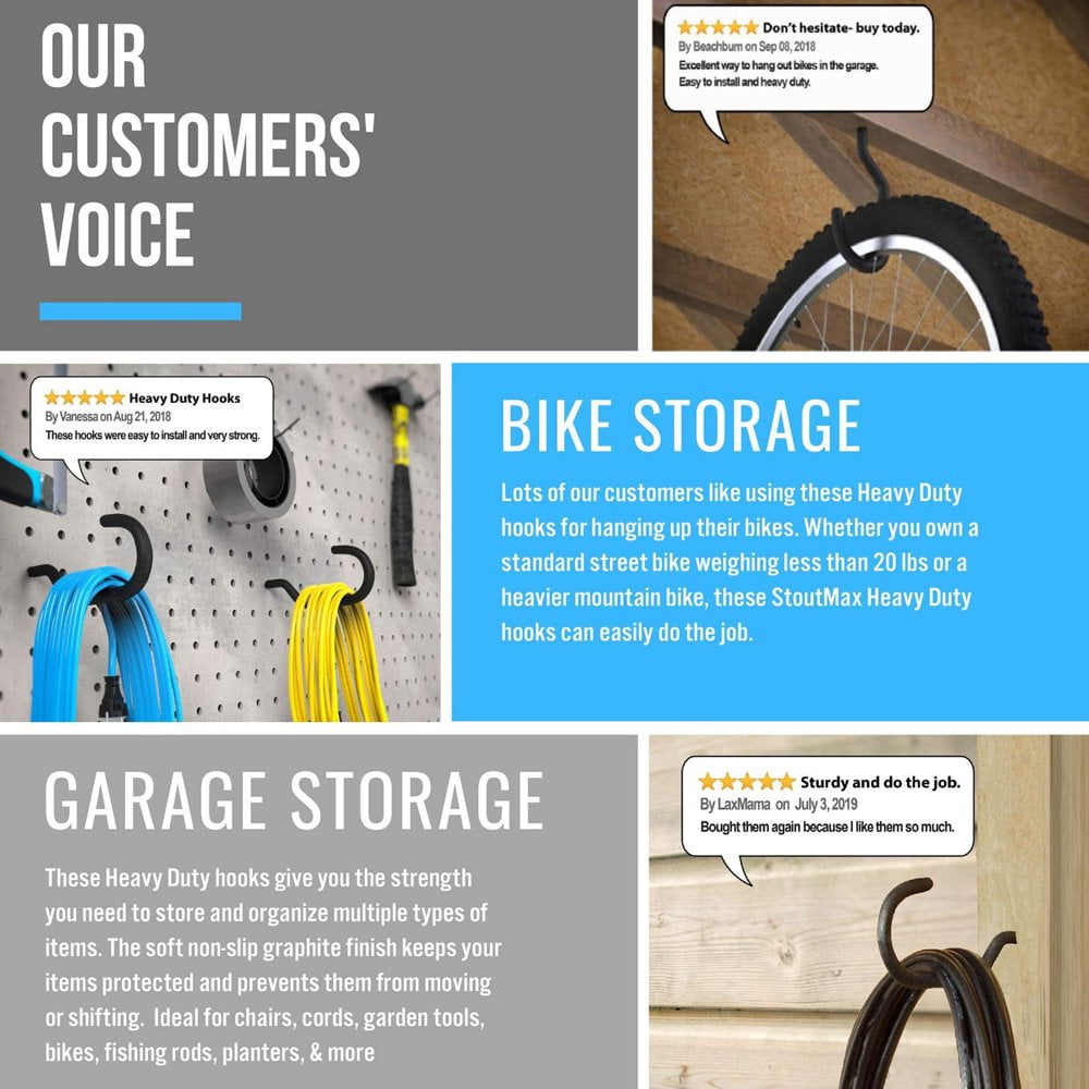 8 Pack Heavy Duty Bike Hooks for Garage Wall Rubber Coated Large Screw in Ceiling Hooks for Ladder Hose Cords and Garden Tools Walmart