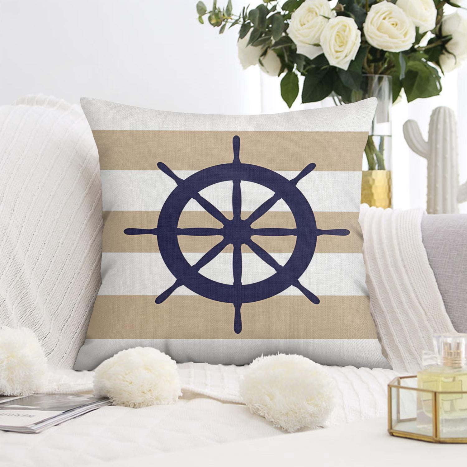 Navy Blue Ocean Starfish Coral Anchor Pillow Covers 20x20, Throw Pillow Cases 2 Pack, Sea Animal Cushion Cases for Bed Sofa Home Car Bedroom, Nautical Gifts