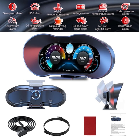 Camlekor OBD2+GPS Dual-System Speedometer, Automotive Digital GPS Head-Up Display, Automatic Dash Monitor for Real-Time Engine Temperature/Voltage/Fuel Level
