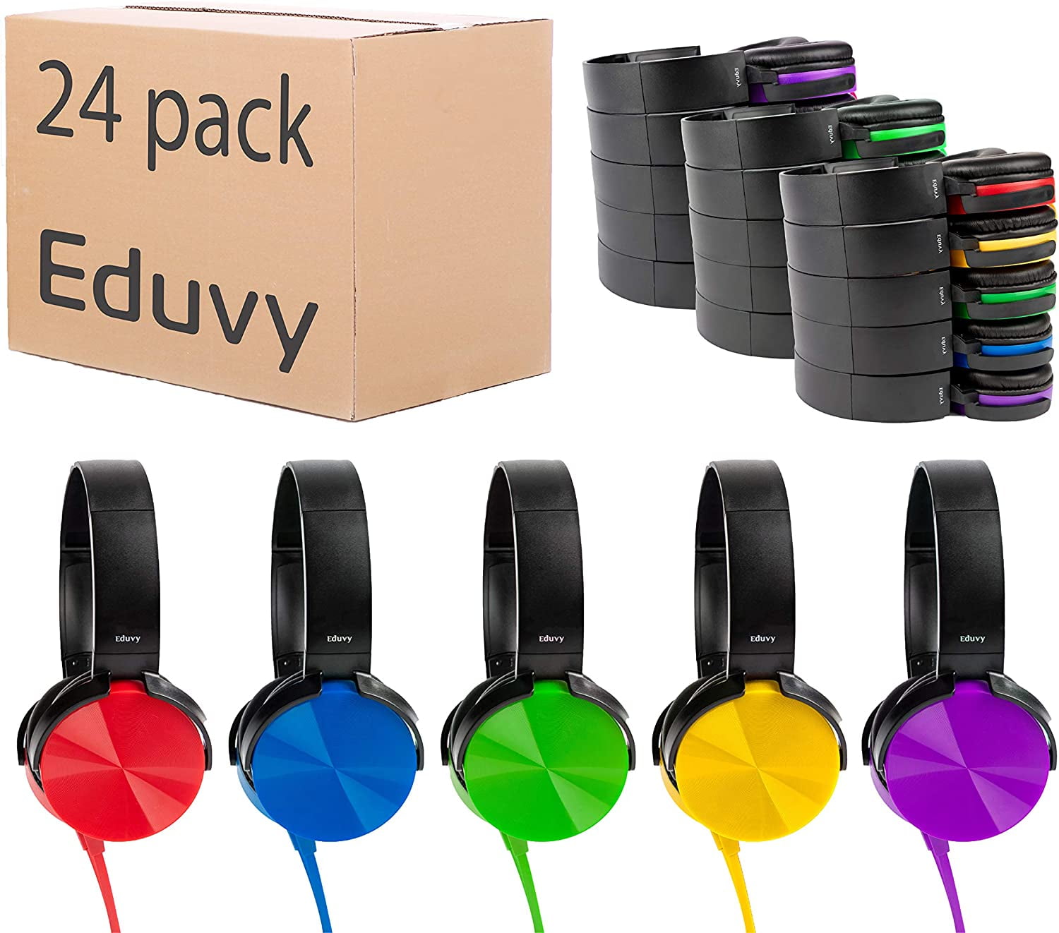 Bulk Headphones for Classroom, Pack of 24 Wired Head Phones for Kids