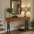 thumbnail image 2 of 55-Inch Farmhouse Console Table With Solid Wood Top, Industrial Narrow Sofa Table For Entryway, Hallway, Foyer, Rustic Brown & Black Metal Frame, 2 of 7
