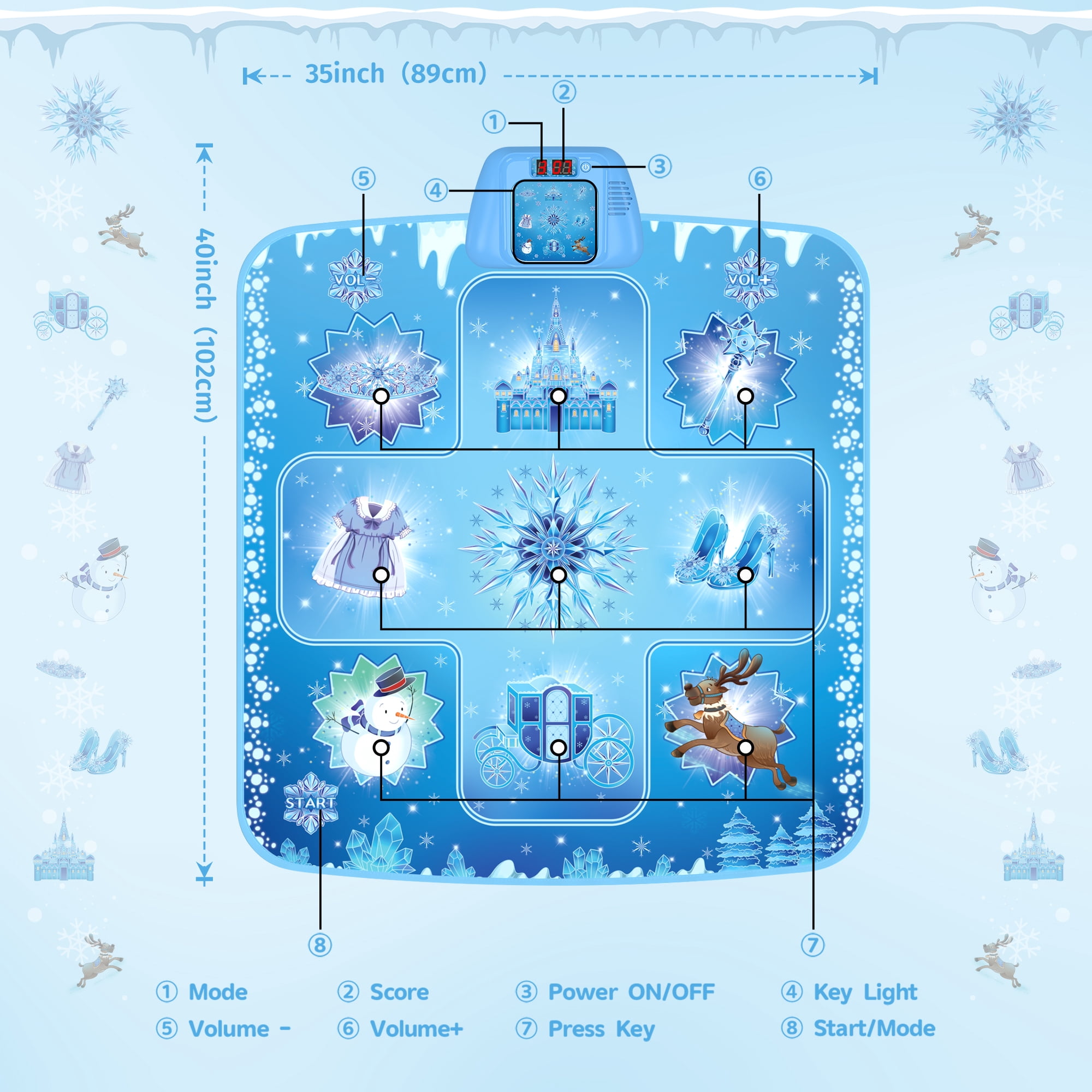 PERRYHOME Dance Mat - Frozen Toys for Girls Electronic Dance Pad with 5 Game Modes, Built-in Music, Touch Sensitive Light Up LED Kids Musical Mat, Christmas & Birthday Gift for Girls 3-12