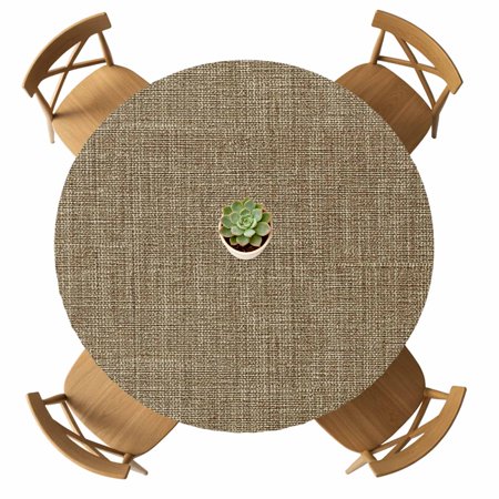 Round Fitted Tablecloth with Elastic Brown Linen Tablecloths Waterproof Oil Proof Farmhouse Pure Color Table Cover for Kitchen Dinner Holiday Party Picnic Fits Tables up to 36 - 44 Diameter