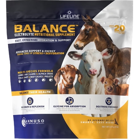 ANNUSO LIFELINE Balance Multi-Species Electrolyte Nutritional Supplement, 5lb Bag - Hydration & Support for Calves, Foals, Lambs, Piglets & More - Easy Mix Powder