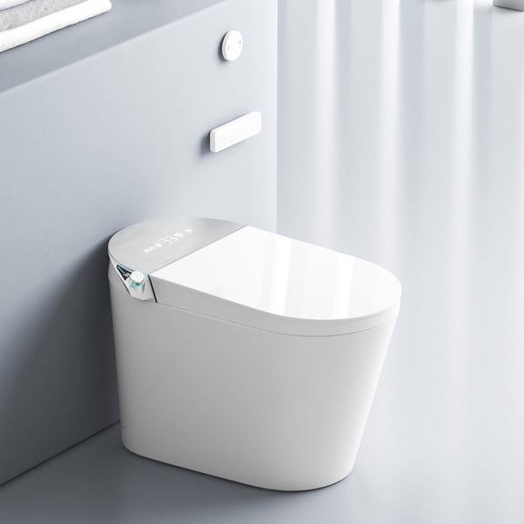 Smart Toilet with Auto Flush, Heated Seat, Bidet Wash, Foot Sensor, Warm Water & Dryer