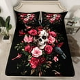 thumbnail image 2 of Manfei Romantic Gothic Skeleton Full Size Sheets for Kids, Pink Flower Plant Bed Sheets, Horror Crow Sheet Sets, Lightweight Room Decor, 4pcs, 2 of 7