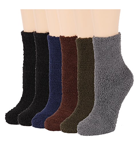 6 Pairs of Super Soft Non-Skid or No Non-Skid Fuzzy Slipper Socks (O/S, Plain)